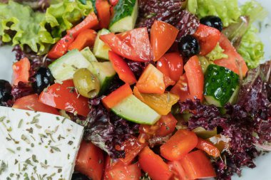 Parça beyaz peynir portre ile Yunan salatası