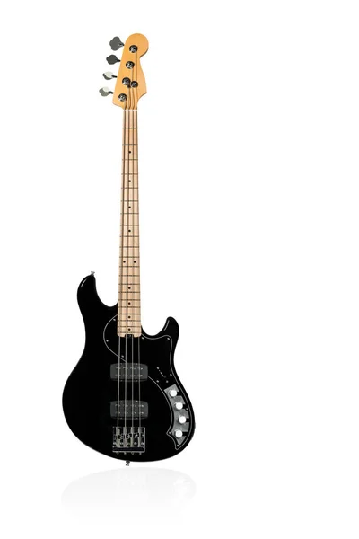 Schwarze Bass E-Gitarre auf weiß — Stockfoto