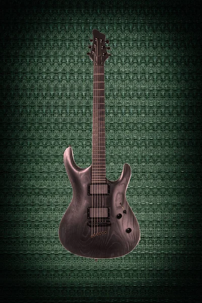 Black electric guitar on techno background