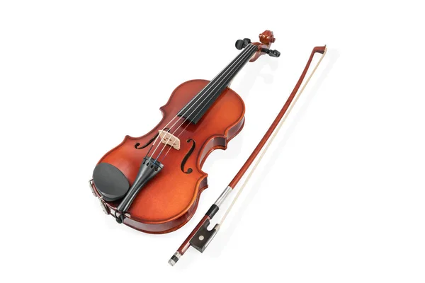 Violino e arco no branco — Fotografia de Stock