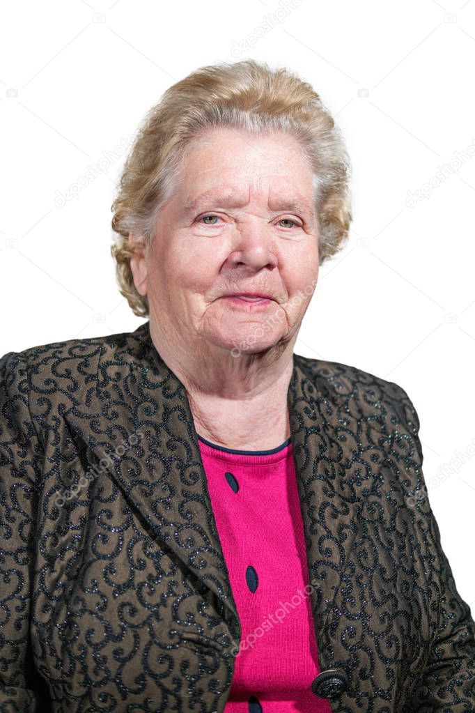 Portrait of an old woman showing tongue