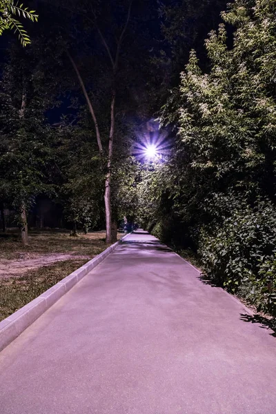 Chodnik w nocy pod latarnia — Zdjęcie stockowe