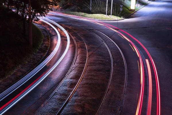 Landsväg sväng på natten — Stockfoto