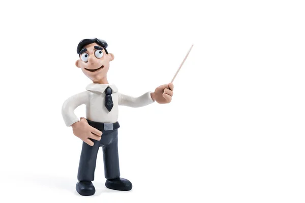 Plasticine businessman with a pointer — Stock Photo, Image