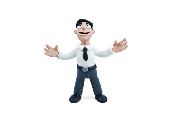 Plasticine businessman thanks God — Stock Photo, Image