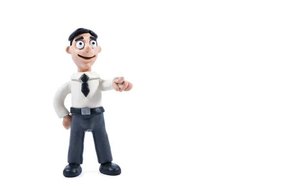 Plasticine boss points with his finger — Stock Photo, Image