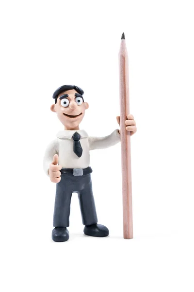 Портрет пластилинового человека с карандашом — стоковое фото