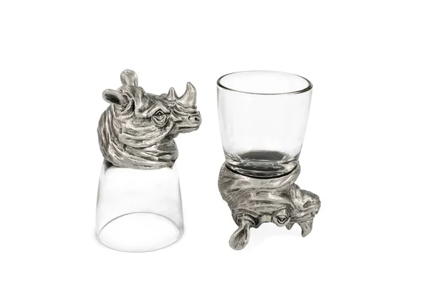 Glasses for vodka with rhinoceroses — Stock Photo, Image