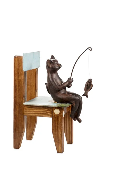 Kot łowi ryby na krześle — Zdjęcie stockowe