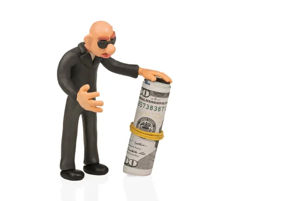 Plasticine hombre con dinero en efectivo — Foto de Stock