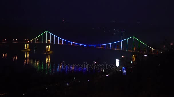 Glowing bridge at night — Stock Video
