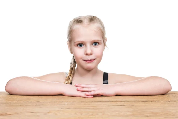 Portrait of girl at a desk — Stock Photo, Image