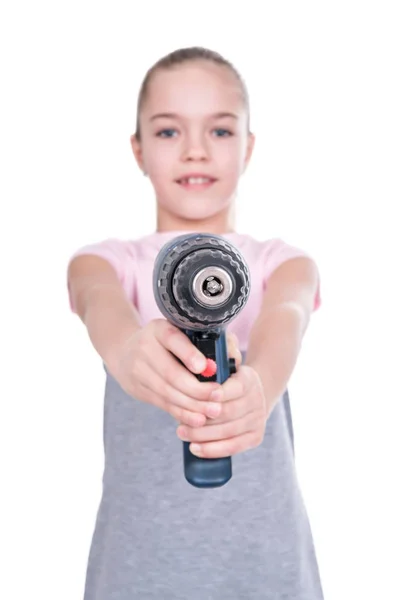 Girl with a drill — Stock Photo, Image