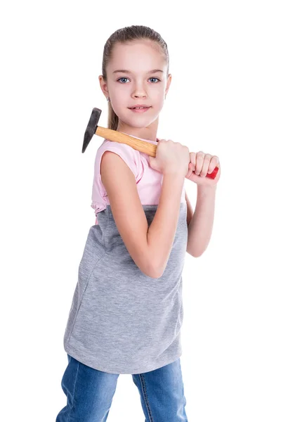 Retrato de una chica con martillo pequeño — Foto de Stock