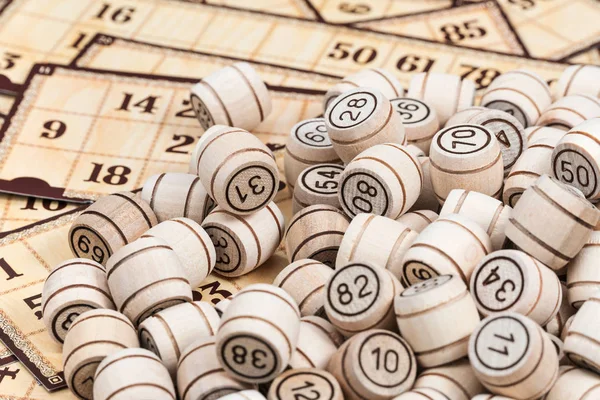 Pile of kegs on bingo cards — Stock Photo, Image