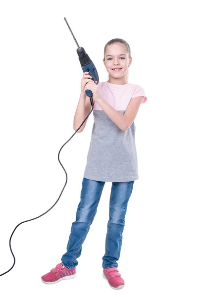 Dziewczyna z wiertarką elektryczną — Zdjęcie stockowe