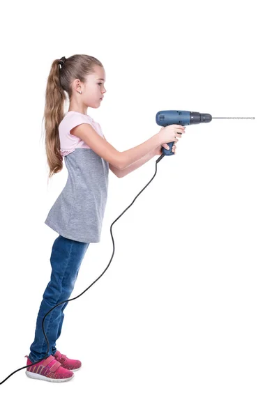 Dziewczyna z wiertarką elektryczną — Zdjęcie stockowe