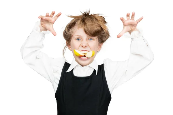 Schoolgirl makes a terrible face — Stock Photo, Image