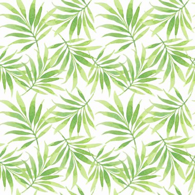 Palmiye yapraklarıyla sulu boya deseni. Tasarımınız için tropik arkaplan.