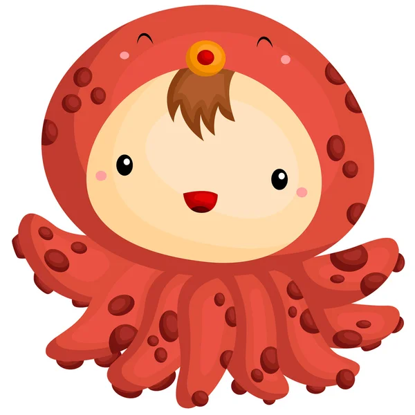 El niño pulpo — Vector de stock