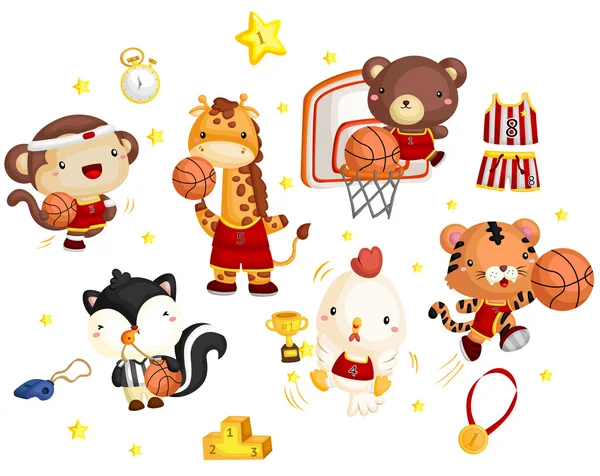 Hayvan basketbol takımı — Stok Vektör