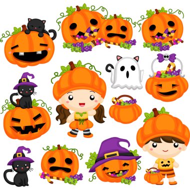 Cadılar Bayramı Balkabağı clipart seti