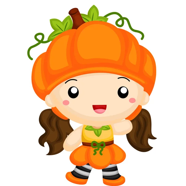 Chica en traje de calabaza — Vector de stock