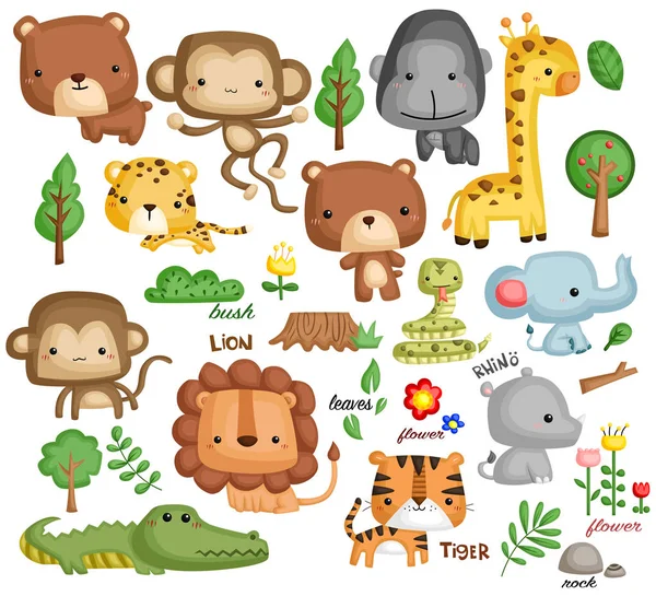 Ensemble Vectoriel Animal Jungle — Image vectorielle