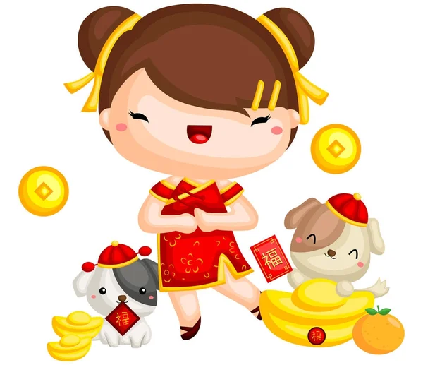 Girl Chinese New Year — Stock Vector