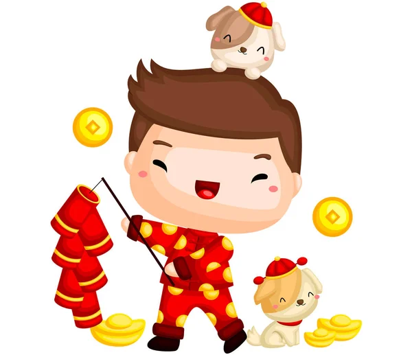 Boy Chinese New Year — Stock Vector