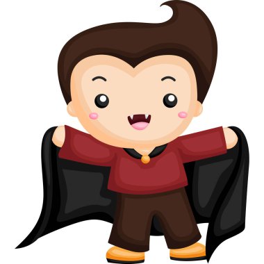 Drakula kostümü giyen küçük çocuk.