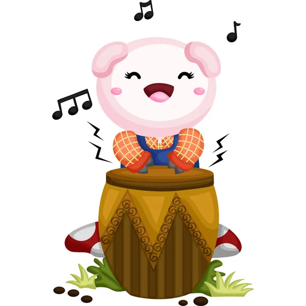 Little Pig Jogando Maracas Happily —  Vetores de Stock