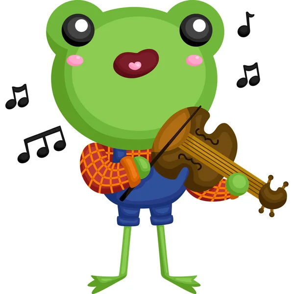 Little Frog Playing Violin Happily - Stok Vektor
