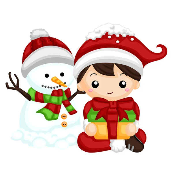 Pequeño Niño Quiere Abrir Regalo Navidad — Vector de stock