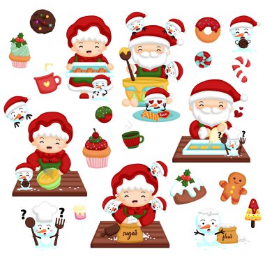 Bay ve Bayan Noel Baba Noel 'de yemek pişiriyor.