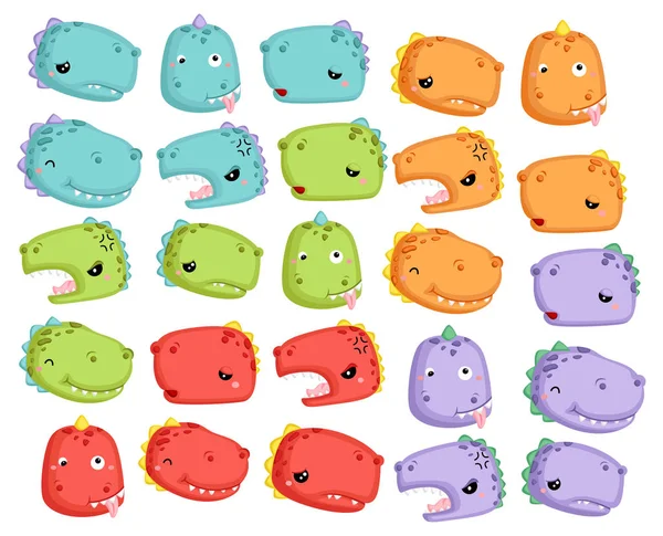 Cute Vector Many Dinosaurs Different Colors — Stock Vector