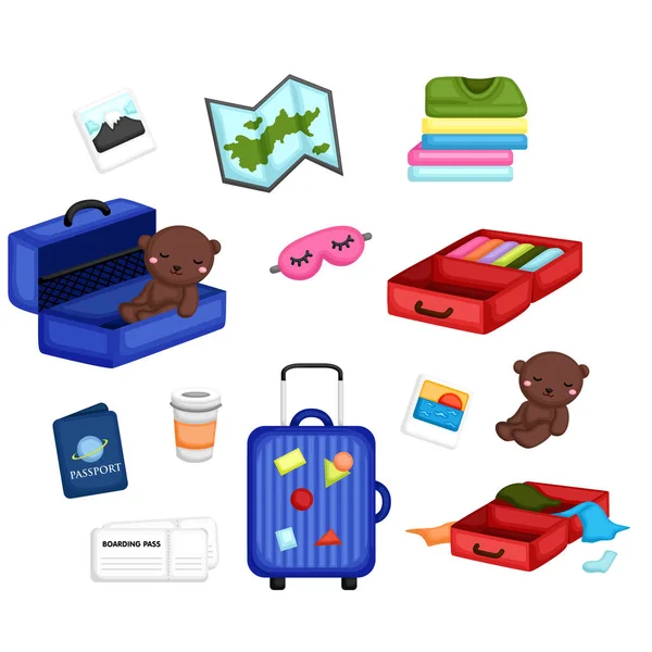 Essential Items Travelling Vacation — Stock Vector