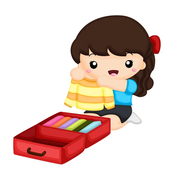 Niña Feliz Preparándose Para Viaje — Vector de stock