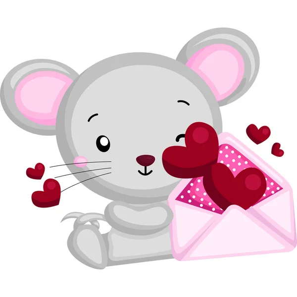 Mała Myszka Trzymająca List Miłosny — Wektor stockowy