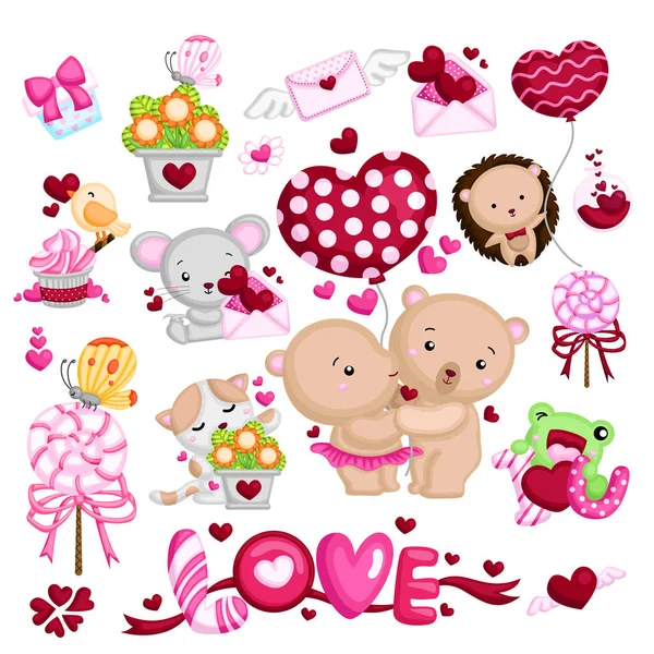 Animaux Amoureux Jour Saint Valentin — Image vectorielle