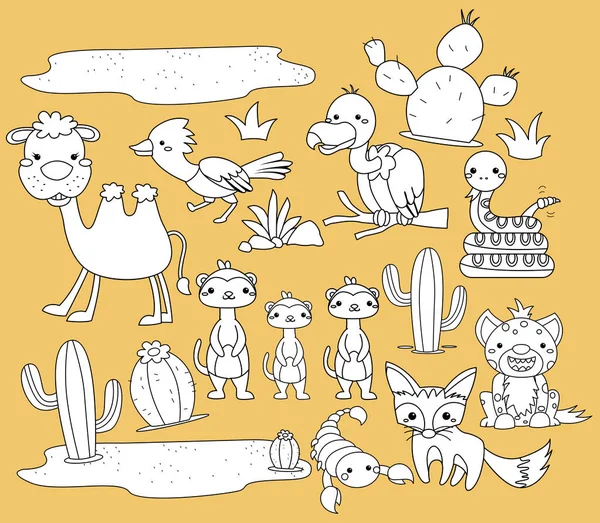 a vector of many desert animals in black and white colours