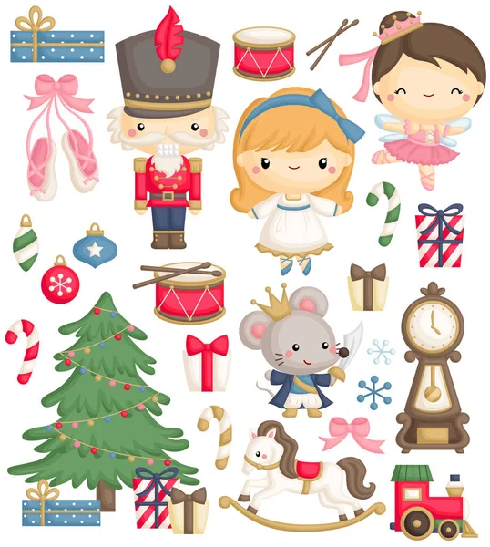 Vector Set Cute Cartoon Character Fairy Tale Nutcracker — стоковий вектор