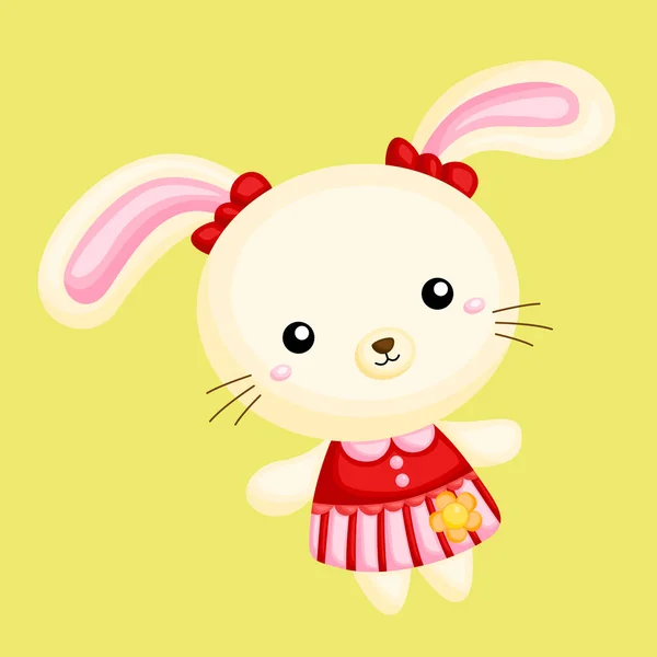 Pembe Kırmızı Elbiseli Sevimli Küçük Tavşan — Stok Vektör
