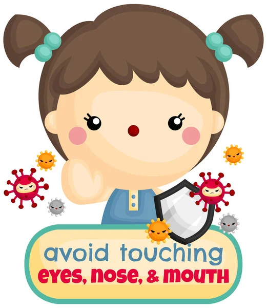 Vector Cute Girl Give Warning Avoid Touching Face Area — Stock Vector