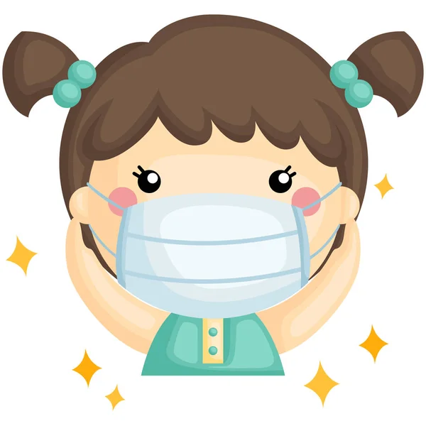 Vector Cute Sick Girl Using Mask Prevent Droplet Transmition — Stock Vector