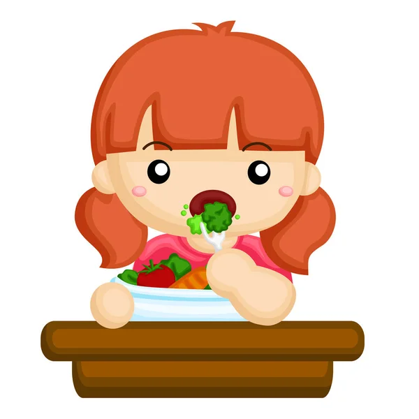 Chica Disfrutar Comer Comida Saludable — Vector de stock