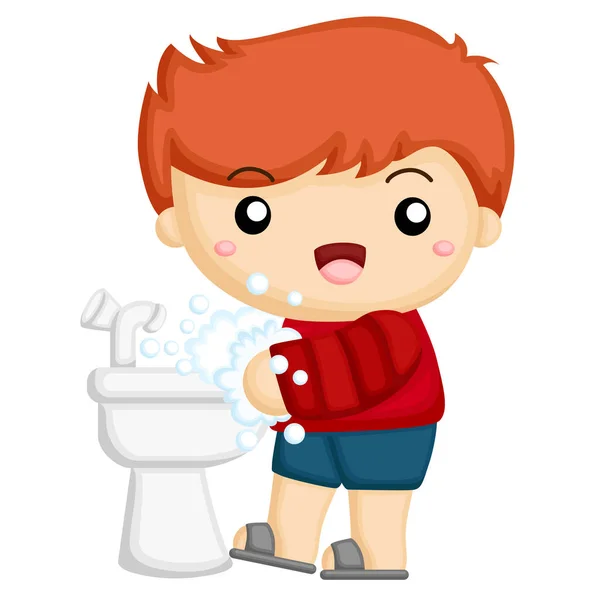 Little Boy Wash His Hands Sink — Stock Vector