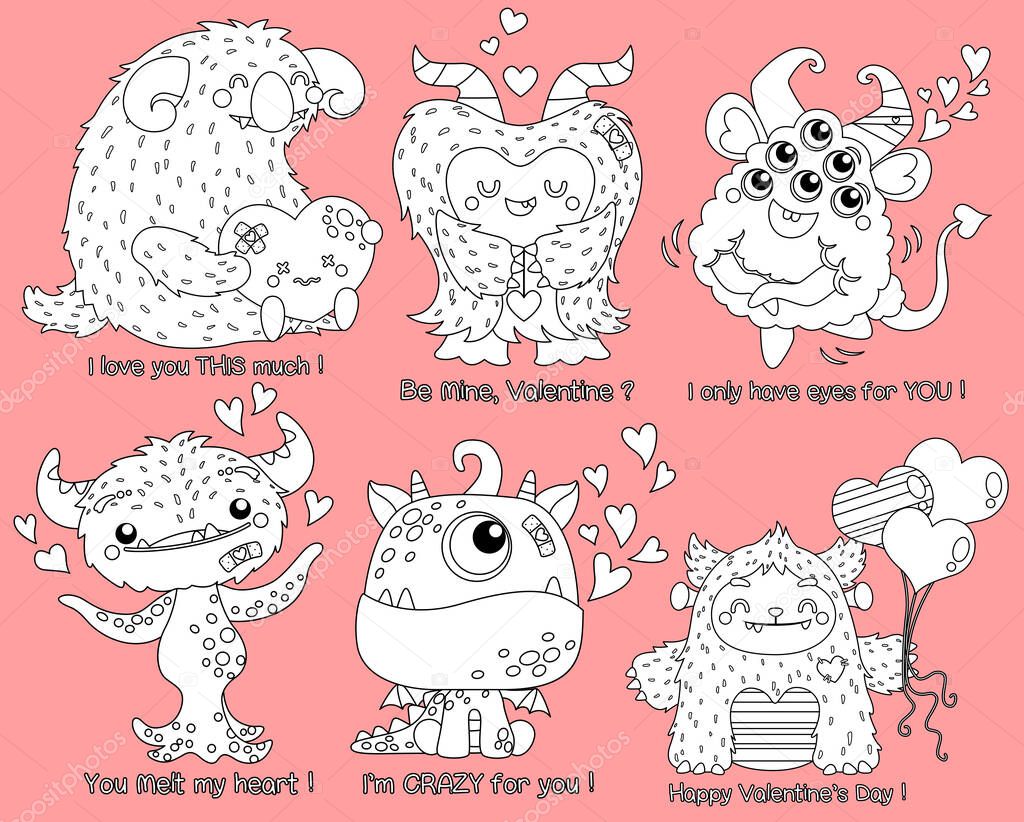 a collection of cute monsters in the valentine theme