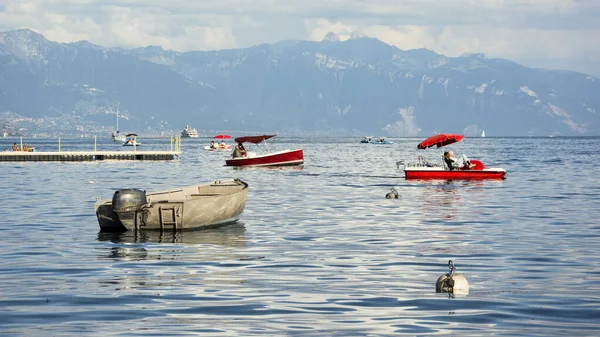 Port Ouchy Jeziorze Genewskim Lozannie Szwajcaria — Zdjęcie stockowe