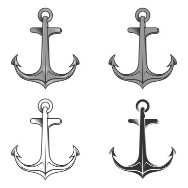 Boat anchor vector illustration in four different styles, on white background clipart
